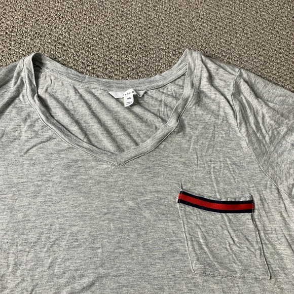 Ivoire Womens T-Shirt Size Medium Gray Tie Cuffs Short Sleeves V-Neck Pullover - Picture 3 of 10